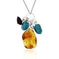 Sterling Silver Amber and Turquoise Cluster Necklace