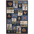 Hand-hooked Nautical Blue Wool Rug (6' x 9')