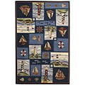 Hand-hooked Nautical Blue Wool Rug (5'3 x 8'3)