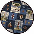 Hand-hooked Nautical Blue Wool Rug (5'6 Round)