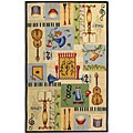 Hand-hooked Musical Ivory/ Multi Wool Rug (7'9 x 9'9)