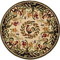 Hand-hooked Rooster and Hen Cream/ Black Wool Rug (3' Round)