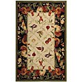 Hand-hooked Rooster Garden Ivory/ Black Wool Rug (5'3 x 8'3)