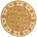 Handmade Isfahan Sage/ Ivory Wool and Silk Rug (6' Round)