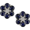 10k Gold White and Blue Sapphire Flower Earrings