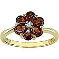 10k Gold Garnet and Diamond Accent Flower Ring