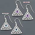 Sterling Silver Gemstone Triangle Earrings (India)