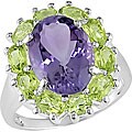 Sterling Silver Amethyst and Peridot Flower Ring