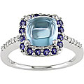 14k Gold Diamond Blue Topaz and Sapphire Ring