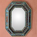 Hand-painted 'Sky Blue' Mirror (Peru)