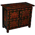antique Floral assessment Tibetan Dark Green Hand-painted Storage Cabinet