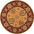 Handmade Persian Court Ancestry Gold/ Burgundy Wool and Silk Rug (4' Round)