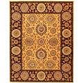 Handmade Persian Court Ancestry Gold/ Burgundy Wool and Silk Rug (6' x 9')
