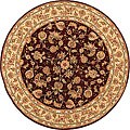 Handmade Burgundy/ Beige Wool and Silk Rug (8' Round)