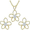 14k Yellow Gold CZ Earrings and Necklace Set