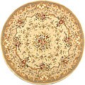 Handmade Paradise Bouquet Ivory/ Blue Wool and Silk Rug (4' Round)