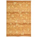 Handmade Vine Stripe Beige Wool and Silk Rug (6' x 9')
