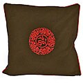 Chinese Symbol of Luck Floral Brown Cushion Cover