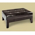Espresso Leather Bench/ Ottoman with Drawer