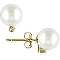 14k Gold 1/10ct TDW Diamond and Pearl Earrings (8-8.5 mm)
