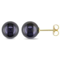 14k Gold FW Black Pearl Stud Earrings (8-8.5 mm)