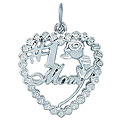 Sterling Silver '#1 Mom' with Rose in Heart Charm