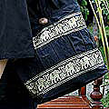 Cotton 'Black Elephant Parade' Shoulder Bag (Thailand)