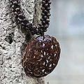 Coconut Shell 'Floral Medallion' Necklace (Thailand)