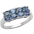 Sterling Silver Blue Sapphire 2-row Ring