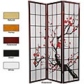 Wood and Rice Paper Flower Blossom 3-panel Room Divider (China)