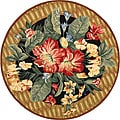 Hand-hooked Floral Black Wool Rug (5'6 Round)