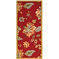 Hand-hooked Botanical Red Wool Runner (2'6 x 6')