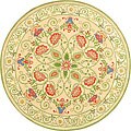 Hand-hooked Bedford Beige/ Green Wool Rug (5'6 Round)