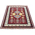 Indo Kazak Burgundy/ Ivory Wool-blend Rug (5'9 x 8)