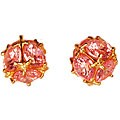 14k Yellow Gold Pink CZ Ball Earrings