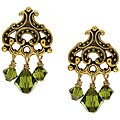 Charming Life Goldplated Pewter Green Crystal Chandelier Earrings