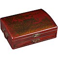 Handmade Red Leather Golden Peacock Jewelry Box