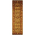 Handmade Taj Mahal Green/ Rust Wool Rug (2'3 x 8')