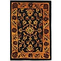 Handmade Taj Mahal Black/ Gold Wool Rug (2' x 3')