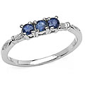 Malaika Silver Genuine Blue Sapphire and Diamond Ring (Size 7)