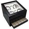Heiden Black Wood Quad Watch Winder with Drawer