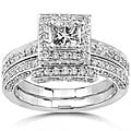 14k Gold 1 1/4ct TDW Diamond Halo Bridal Ring Set