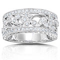14k Gold 1/4ct TDW Diamond Vintage Floral Ring with Satin and Velvet Gift Box