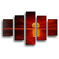 'Sun Down' 5-piece Hand-painted Canvas