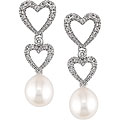 14k Gold 1/5ct TDW Diamond and FW Pearl Heart Earrings (7-8 mm)