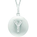 14k White Gold Diamond Initial 'Y' Disc Necklace