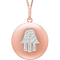 14k Rose Gold 1/5ct TDW Diamond Hamsa Disc Necklace