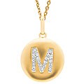 14k Yellow Gold 1/20 to 1/10ct Diamond Initial M Disc Pendant