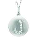 14k White Gold 1/20 to 1/10ct Diamond Initial J Disc Pendant
