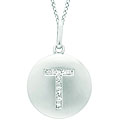 14k White Gold Diamond Initial 'T' Disc Necklace